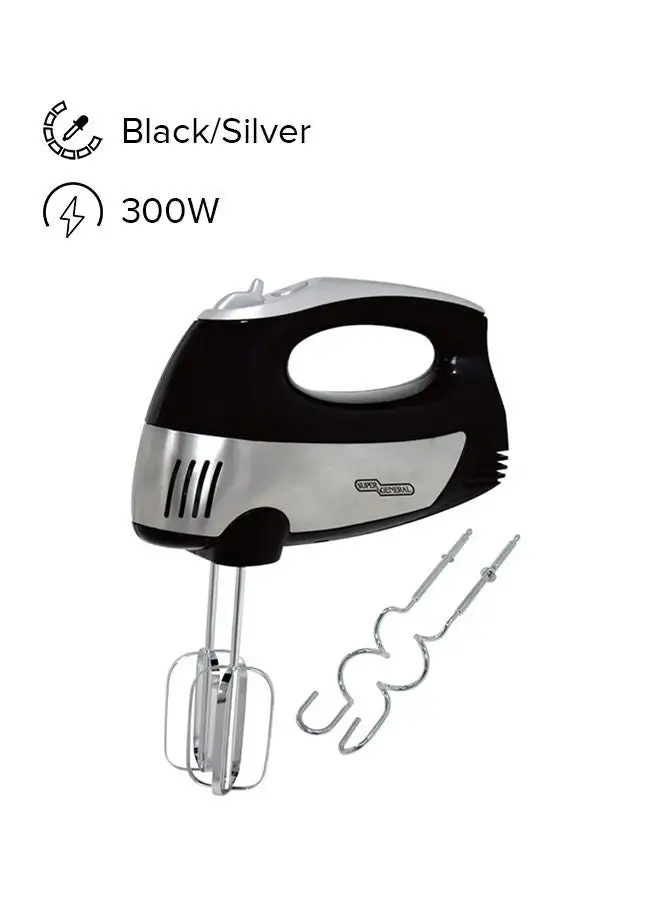 SUPER GENERAL Hand Mixer Turbo Function With Beaters And Hooks 300.0 W KSGHM82SD Black/Silver