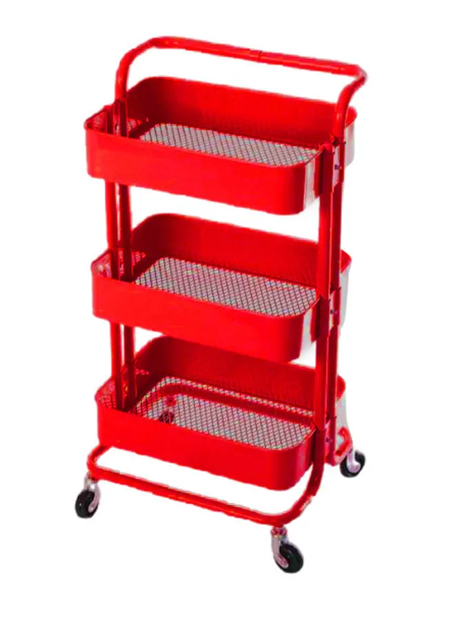 DECOREK 3 Tier Multipurpose Metal Storage Trolley With Wheels Red 35 x 45 x 80centimeter
