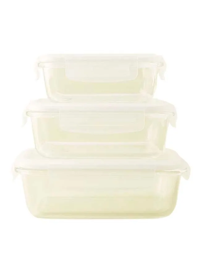 noon east 3 Piece Borosilicate Glass Food Container Set - Airtight Lids - Lunch Box - Rectangle - Food Storage Box - Storage Boxes - Kitchen Cabinet Organizers - Glass Food Container - White