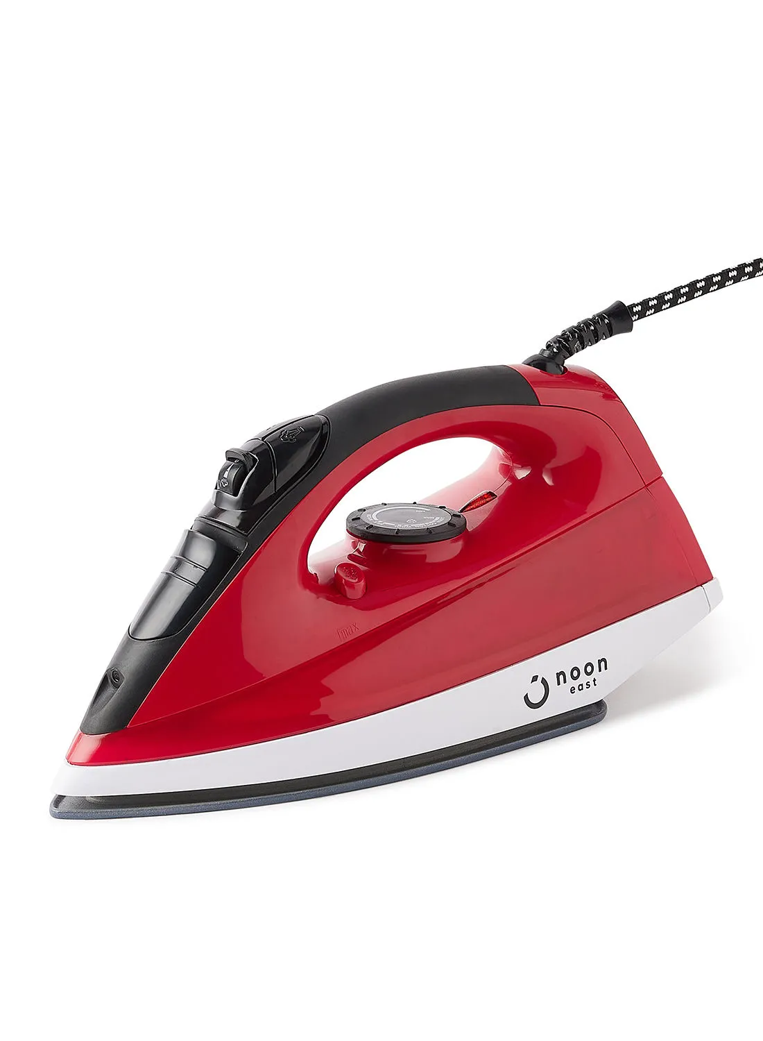 noon east Steam Iron Box - 2200 W 0.42 Liter Water Tank Non Stick Teflon Coated- Red/Black