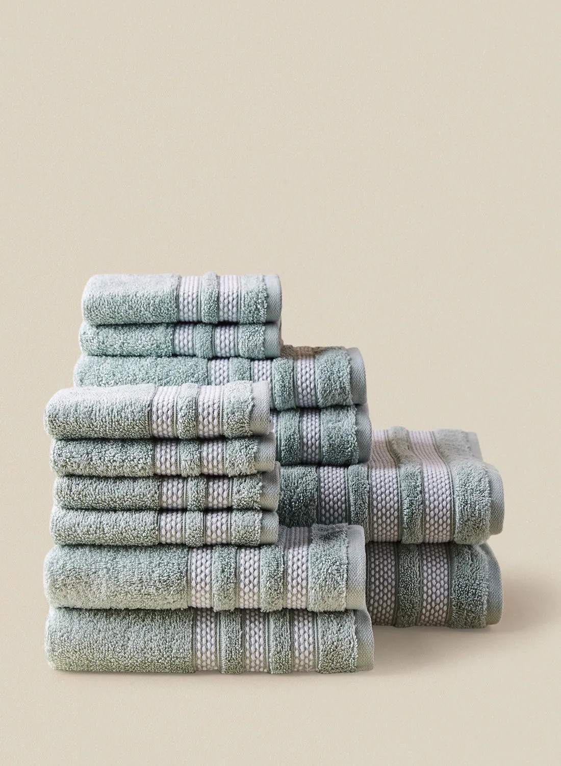 noon east 12 Piece Bathroom Towel Set - 500 GSM 100% Cotton Premium Quality - 2 Bath Towels (76x142 cm) 4 Hand Towels (41x71 cm) 6 Face Towels (33x33 cm) Light Grey Color - Highly Absorbent - Fast Dry