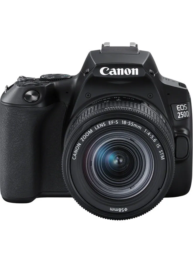 كاميرا Canon EOS 250D DSLR، مع عدسة EFS 18-55 DC III 24.1 ميجابكسل، مستشعر APS-C، 5 إطارًا في الثانية، شاشة لمس متغيرة الزوايا، أفلام 4K، واي فاي، بلوتوث