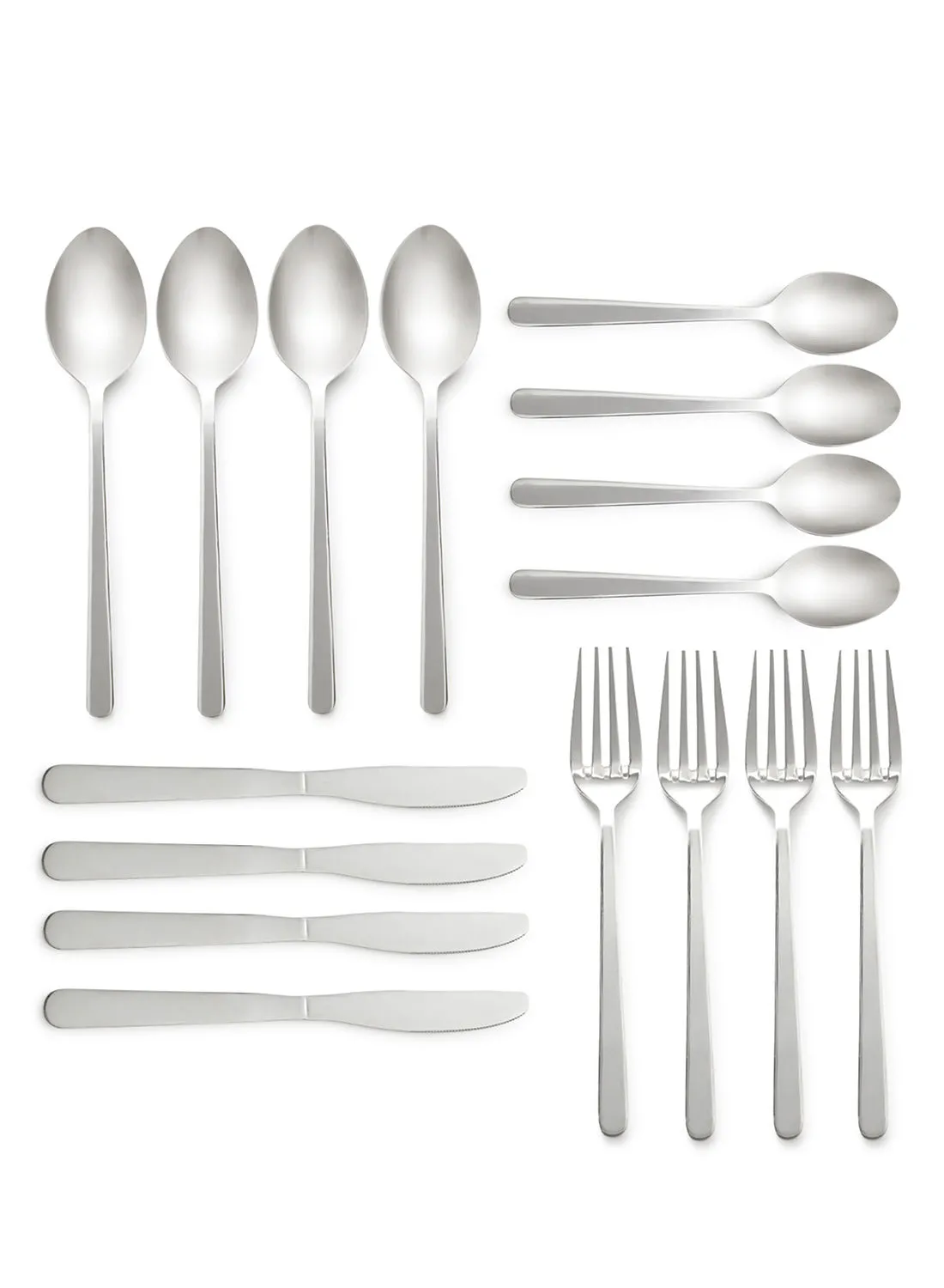 noon east 16 Piece Cutlery Set - Made Of Stainless Steel - Silverware Flatware - Spoons And Forks Set, Spoon Set - Table Spoons, Tea Spoons, Forks, Knives - Serves 4 - Design Silver Sail