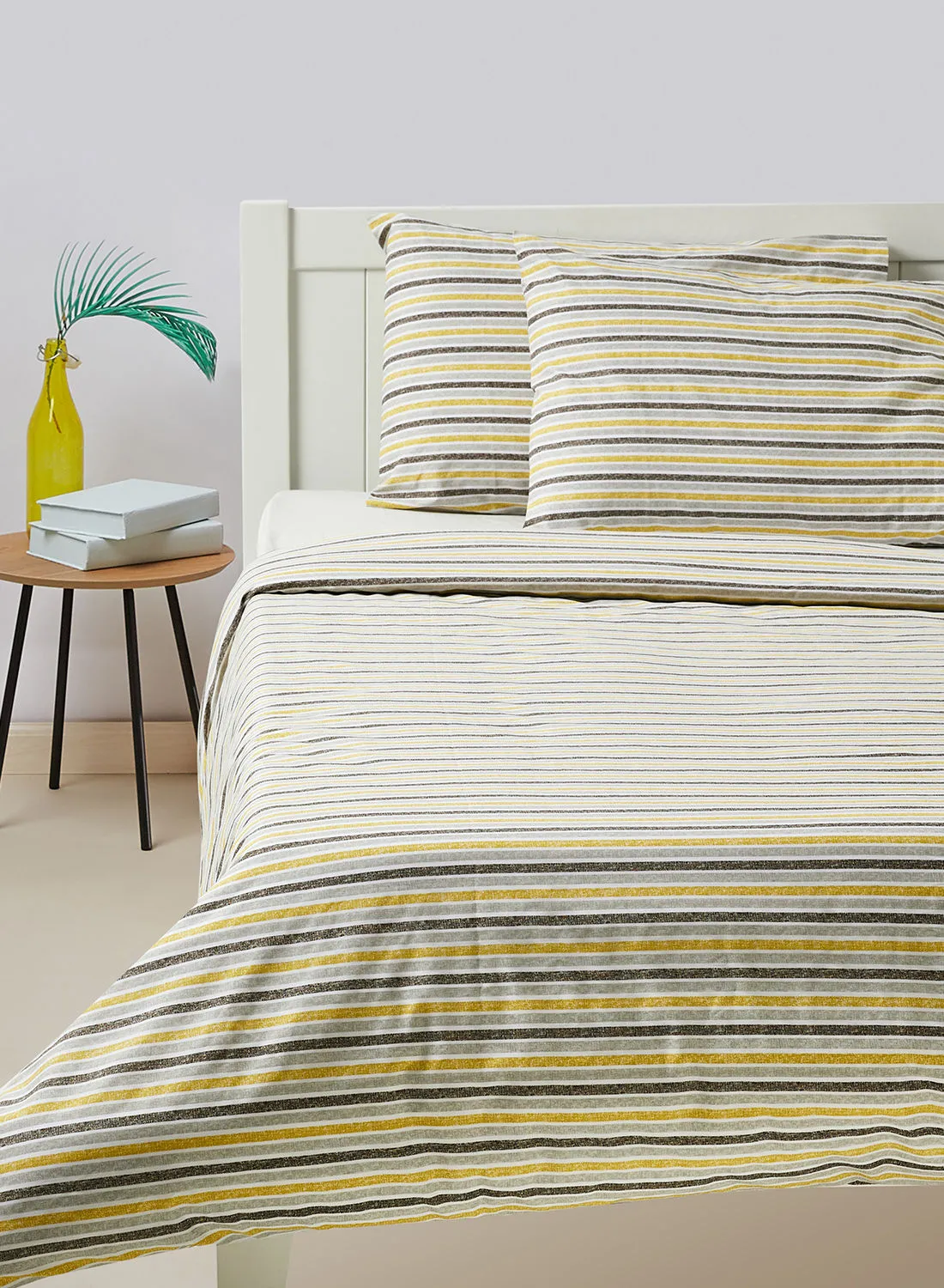 Amal Duvet Cover - With Pillow Cover 50X75 Cm, Comforter 260X220 Cm- For King/Super King Size Mattress - 100% Cotton Percale Rotary Print - 144 Thread Count Cotton Yellow/Black/Grey King none