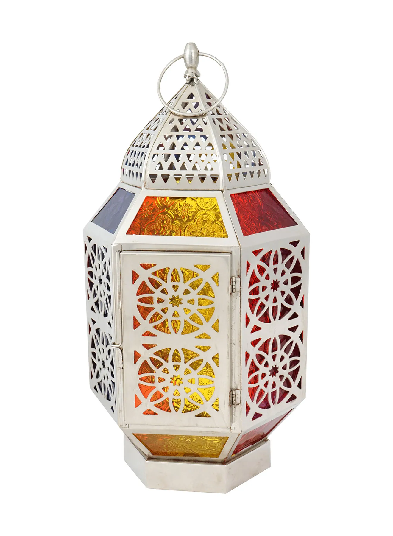 ebb & flow Modern Ramadan Candle Lantern With Glass Unique Luxury Quality Scents For The Perfect Stylish Home Silver 21 x 21 x 40centimeter