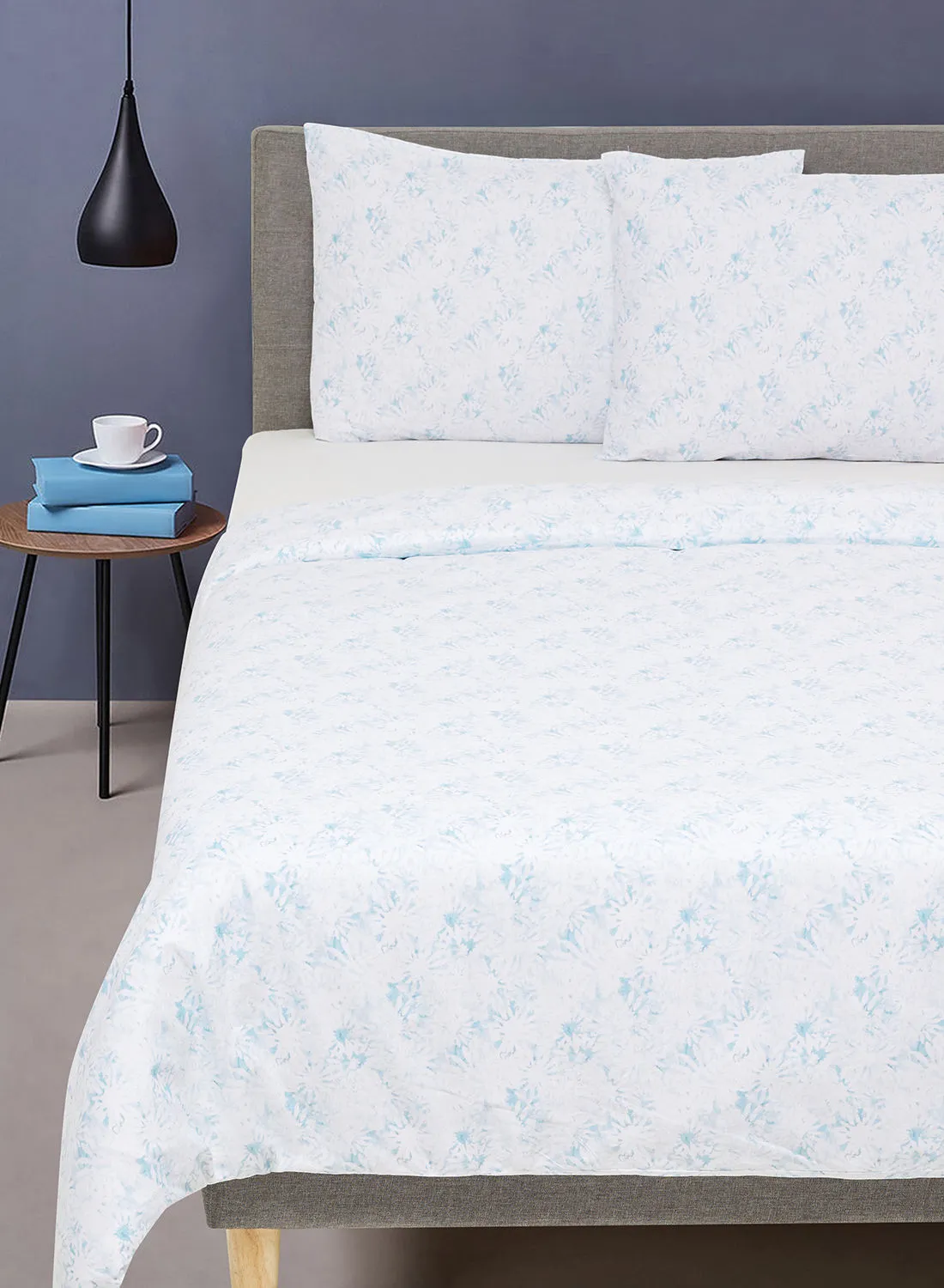 Noon East Duvet Cover Set - With 1 Duvet Cover 260X220 Cm And 2 Pillow Cover 50X75 Cm - For King/Super King Size Mattress - 100% Cotton Percale 180 Thread Count Springfield Blue