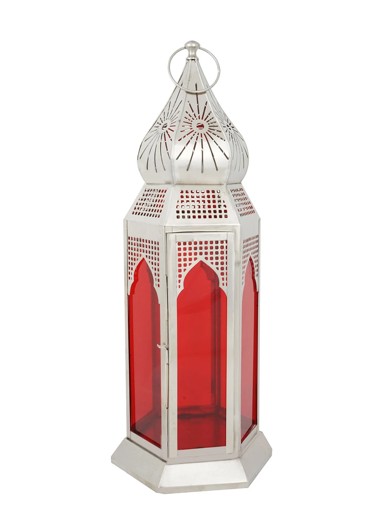 ebb & flow Modern Ramadan Candle Lantern With Glass Unique Luxury Quality Scents For The Perfect Stylish Home Silver 23 x 23 x 54centimeter