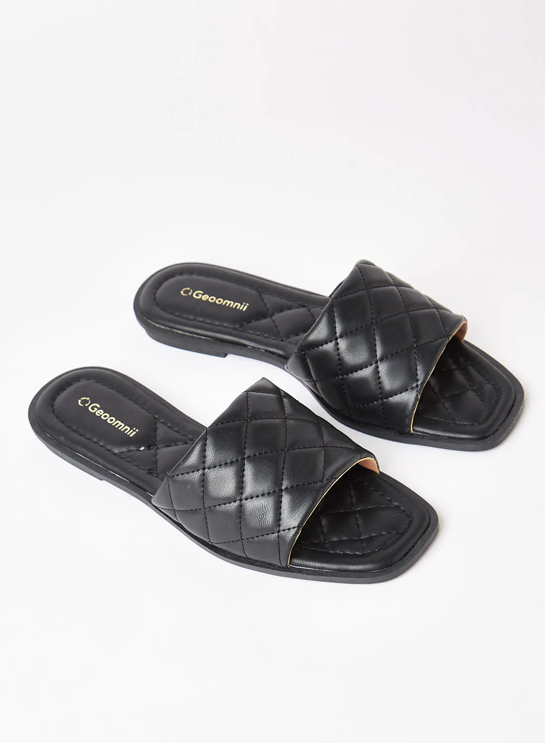 Geoomnii Comfortable Footbed Trendy Flat Sandals Silister Black