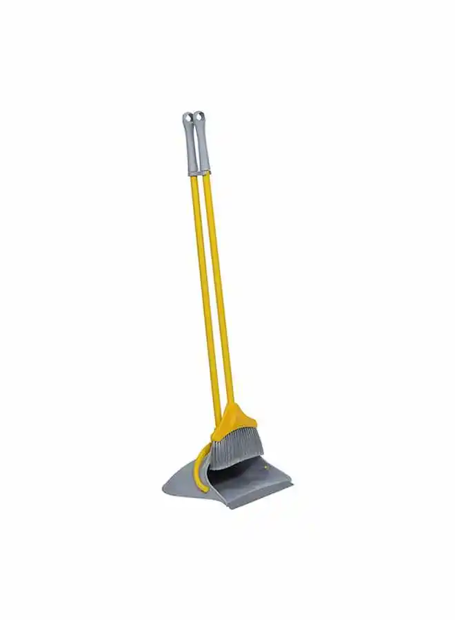 APEX Folding Long Handle Upright Dustpan And Broom Sweep Set Yellow/Grey 27x27x90cm