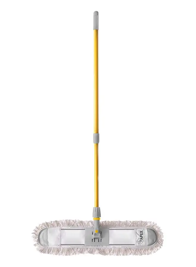 APEX Floor Sweeper Duster Flat Mop With Cotton Cloth With Telscopic Handle Yellow/Grey 60cm