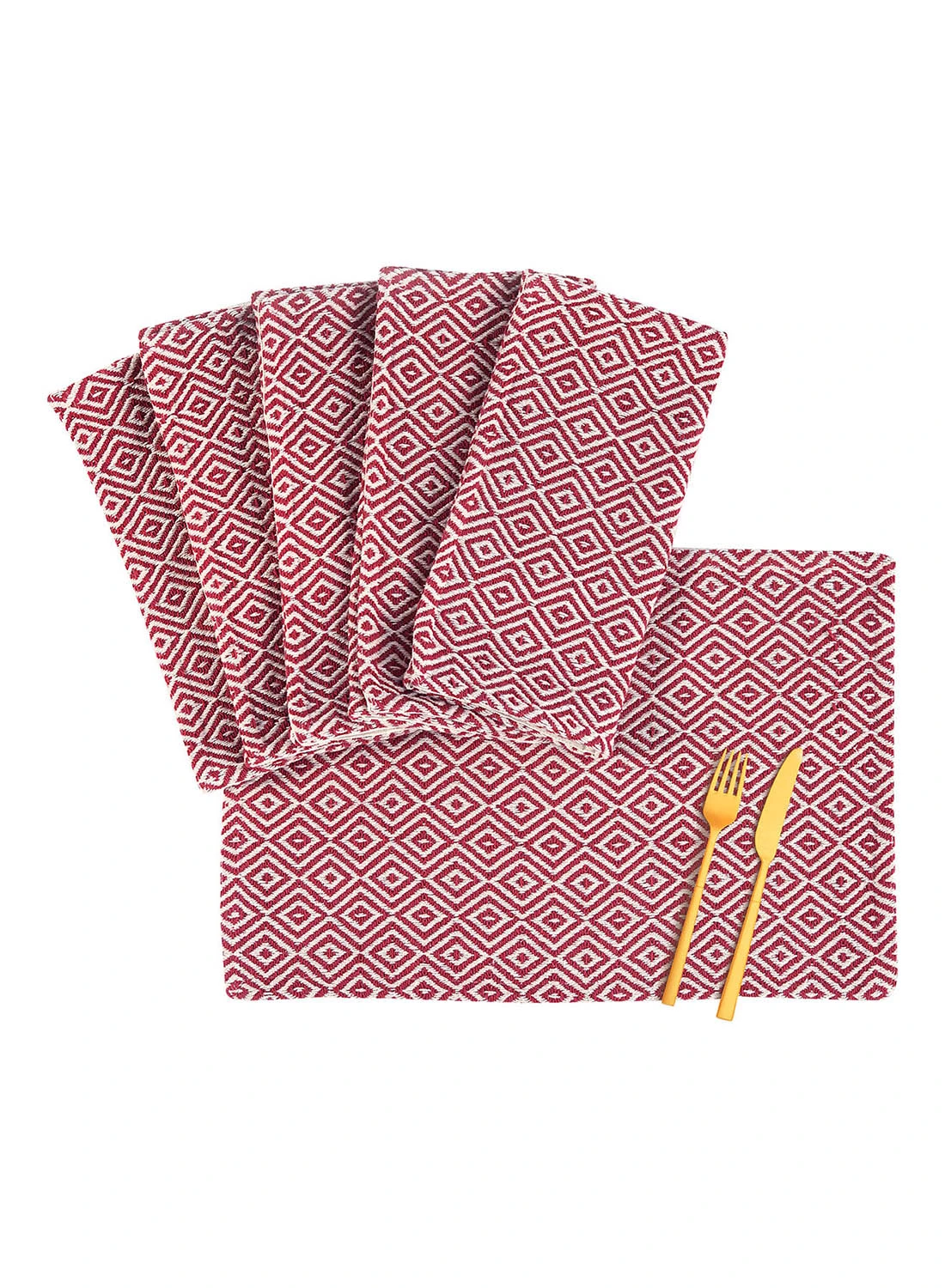 Amal 6 Piece Placemat Set For Dining Table - Washable Dish Pad - Table Mat - Table Linen - Maroon