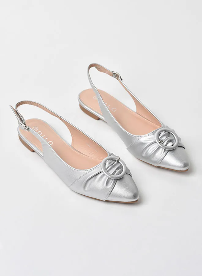 Aila Slingback Pattern Flat Sandals Silver