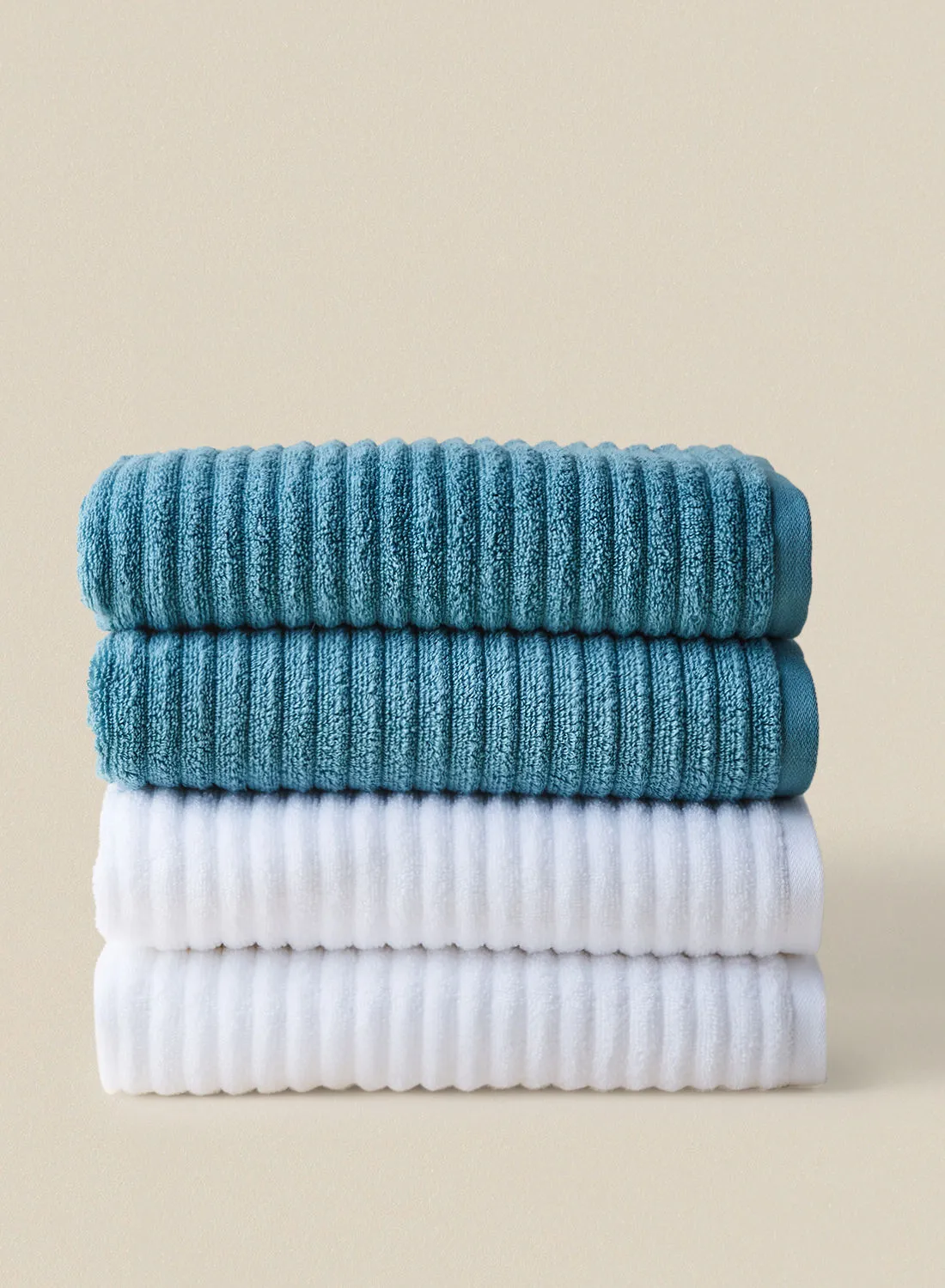 noon east 4 Piece Bathroom Towel Set - 450 GSM 100% Cotton Ribbed - 4 Bath Towel - Blue Color - Highly Absorbent - Fast Dry