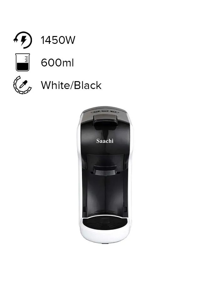Saachi Multi Capsule Coffee Machine with 19 Bar Automatic Steam Pressure Pump, Compatible with Coffee Powder, Nespresso and Dolce Gusto Capsules 1450 W NL-COF-7058C-WH White/Black