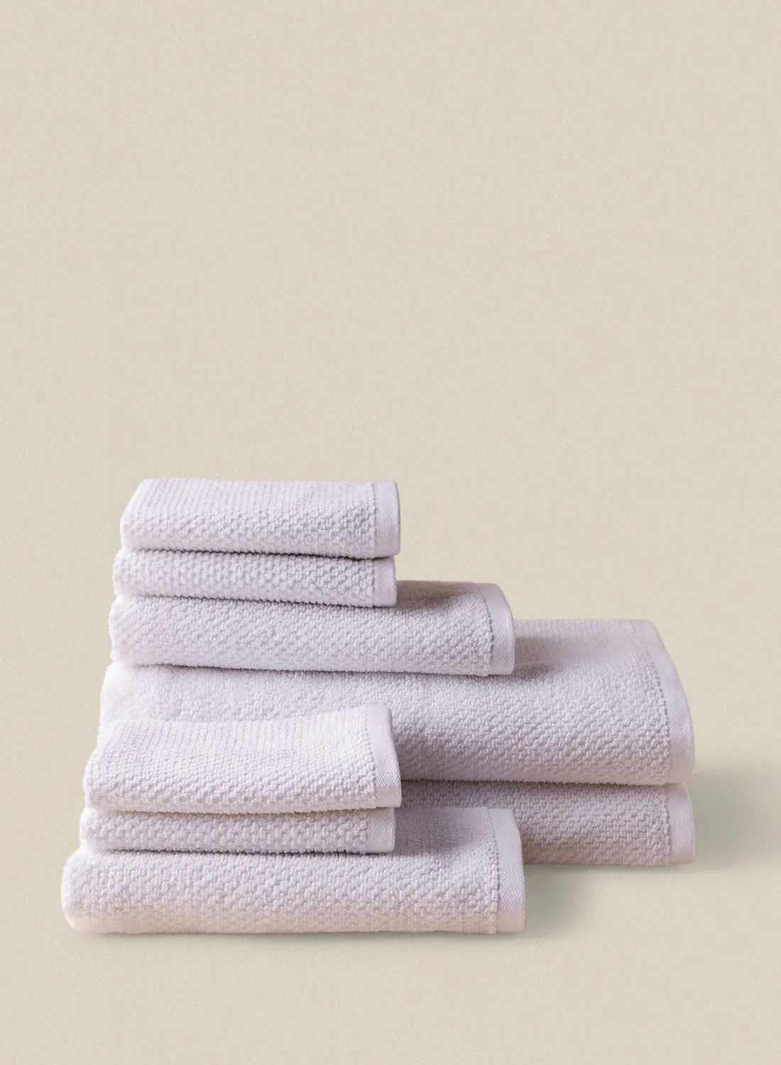noon east 8 Piece Bathroom Towel Set - 500 GSM 100% Organic Cotton - 2 Hand Towel - 4 Face Towel - 2 Bath Towel - White Color - Highly Absorbent - Fast Dry