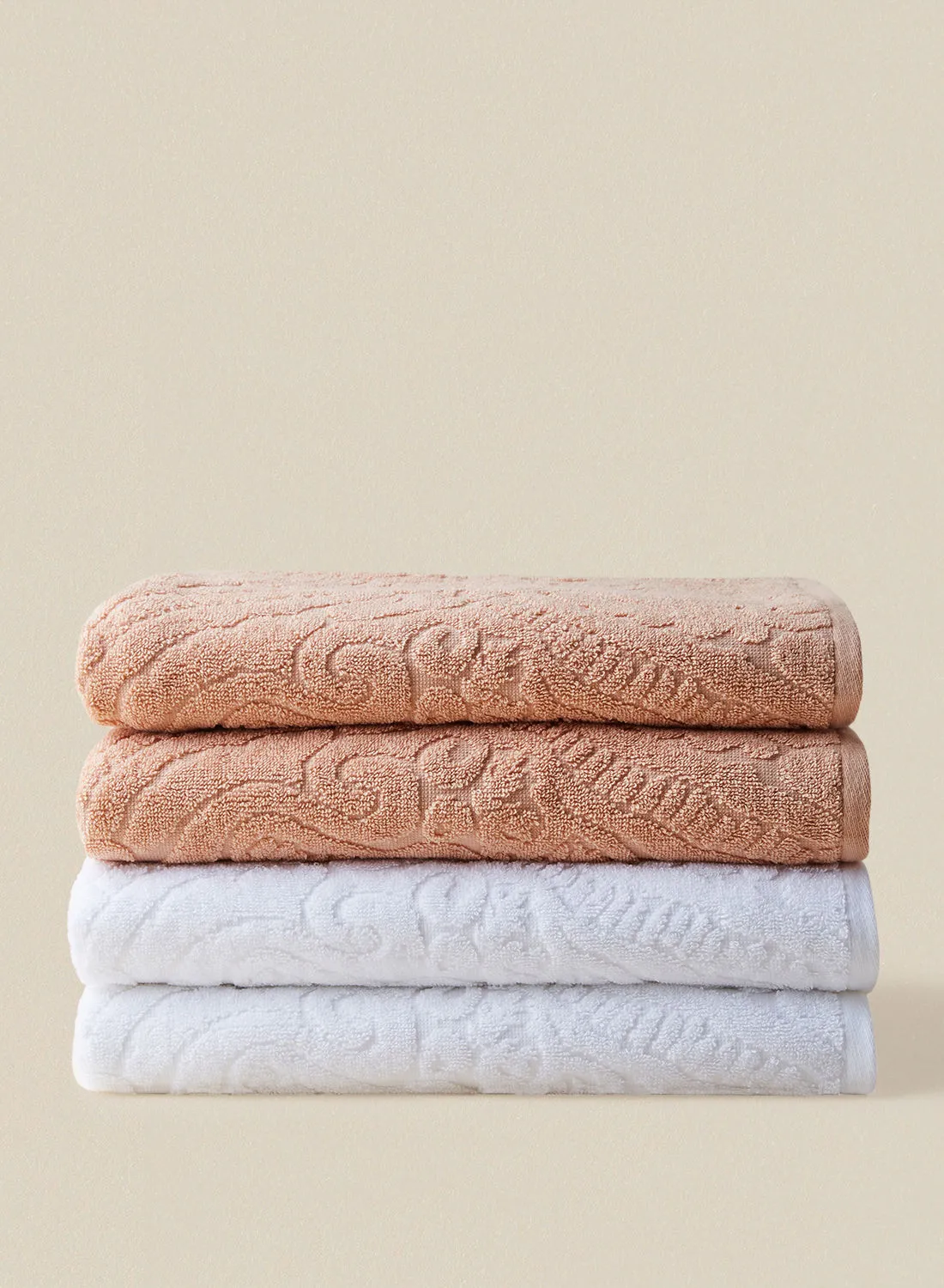 noon east 4 Piece Bathroom Towel Set - 500 GSM 100% Cotton - 4 Bath Towel - Multicolor White/Ginger Color - Highly Absorbent - Fast Dry