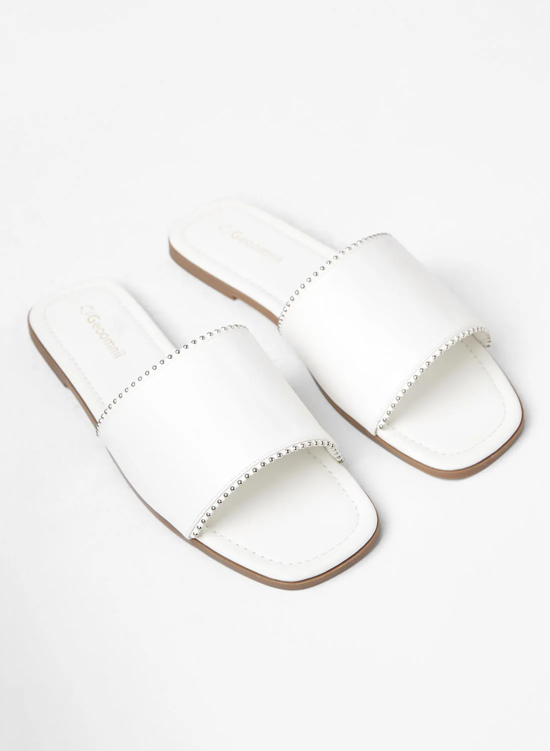 Geoomnii Comfortable Footbed Trendy Flat Sandals Linzy White