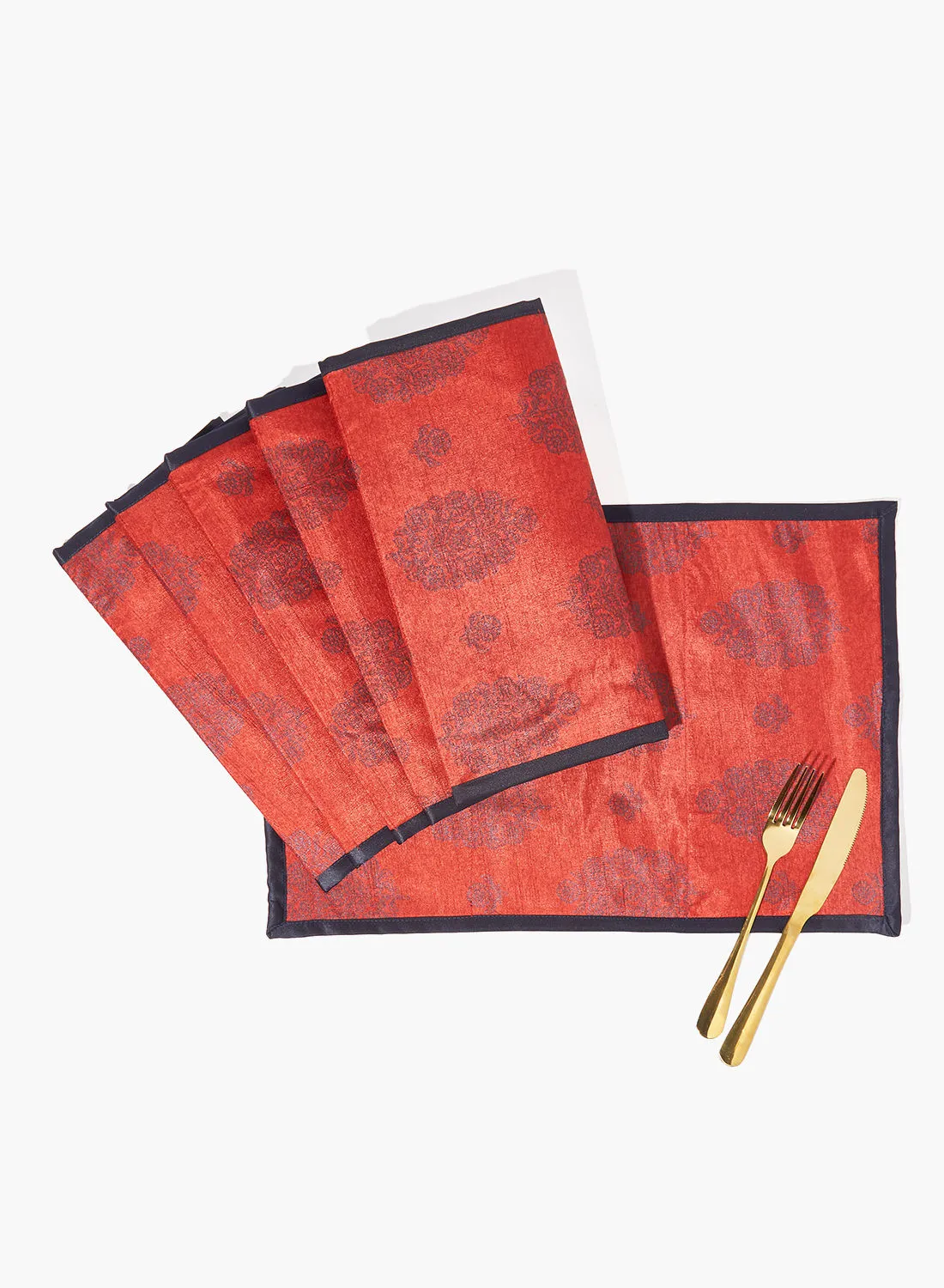 Amal 6 Piece Placemat Set For Dining Table - Washable Dish Pad - Table Mat - Table Linen - Red/Blue