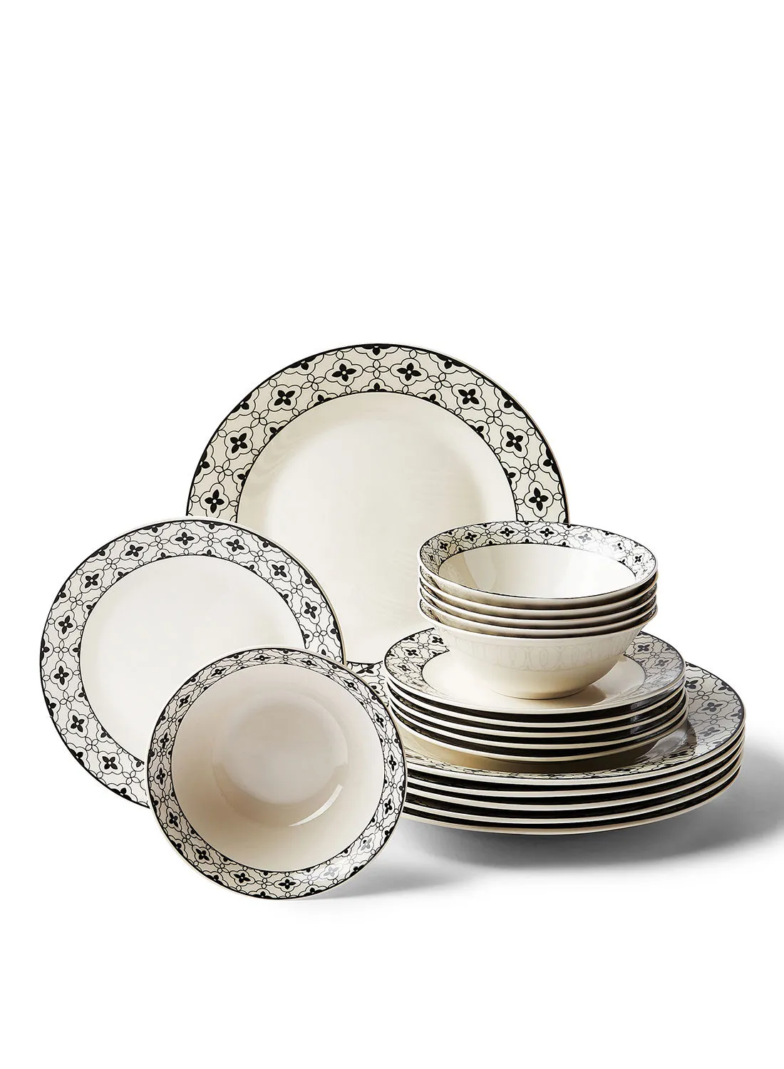 noon east 18 Piece Porcelain Dinner Set - Dishes, Plates - Dinner Plate, Side Plate, Bowl - Serves 6 - Printed Design Dalia