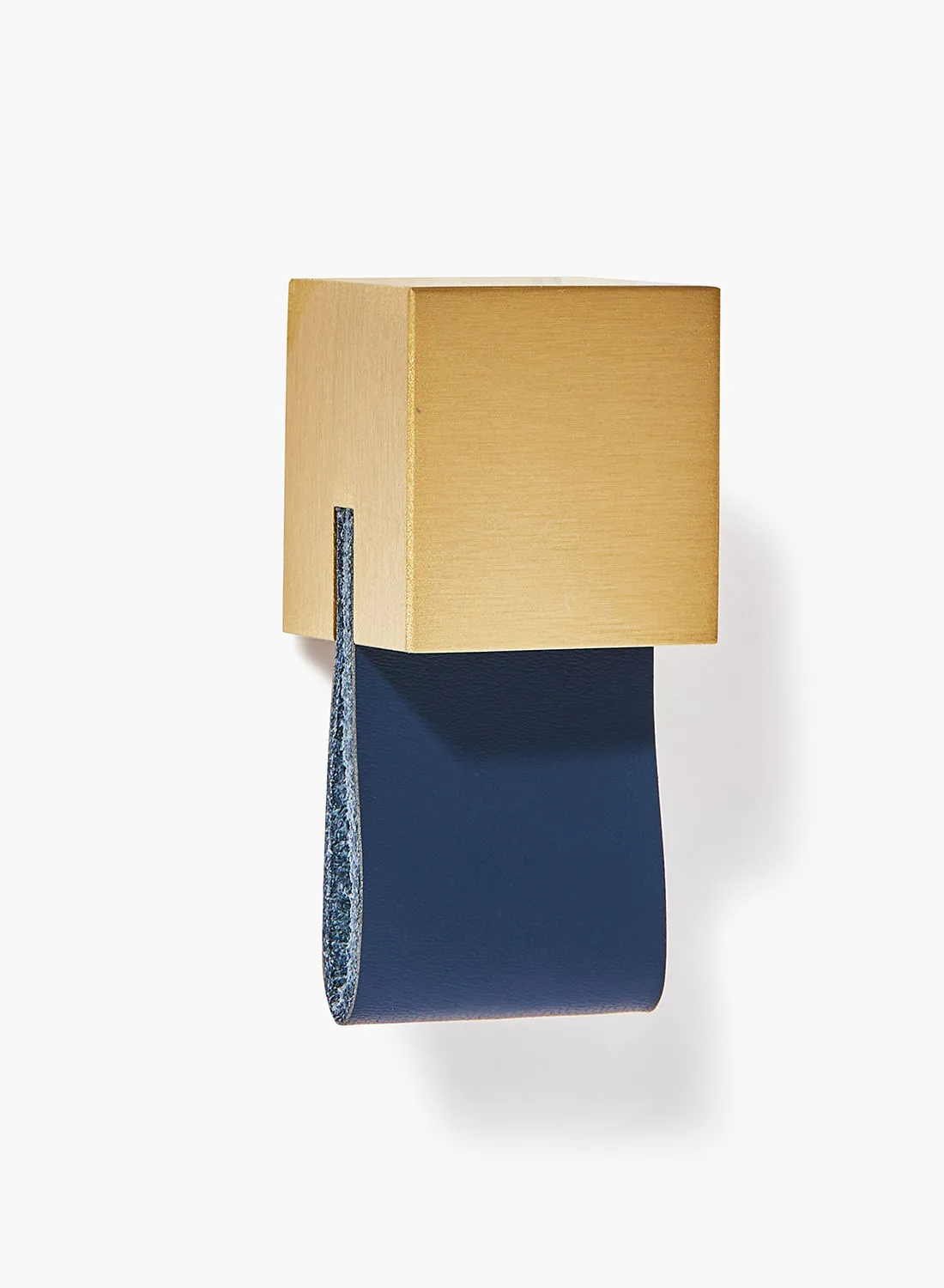 Amal Colourful Brass Leather Square Drawer Knob Dark Blue/Brass 26 x 53 x 20millimeter