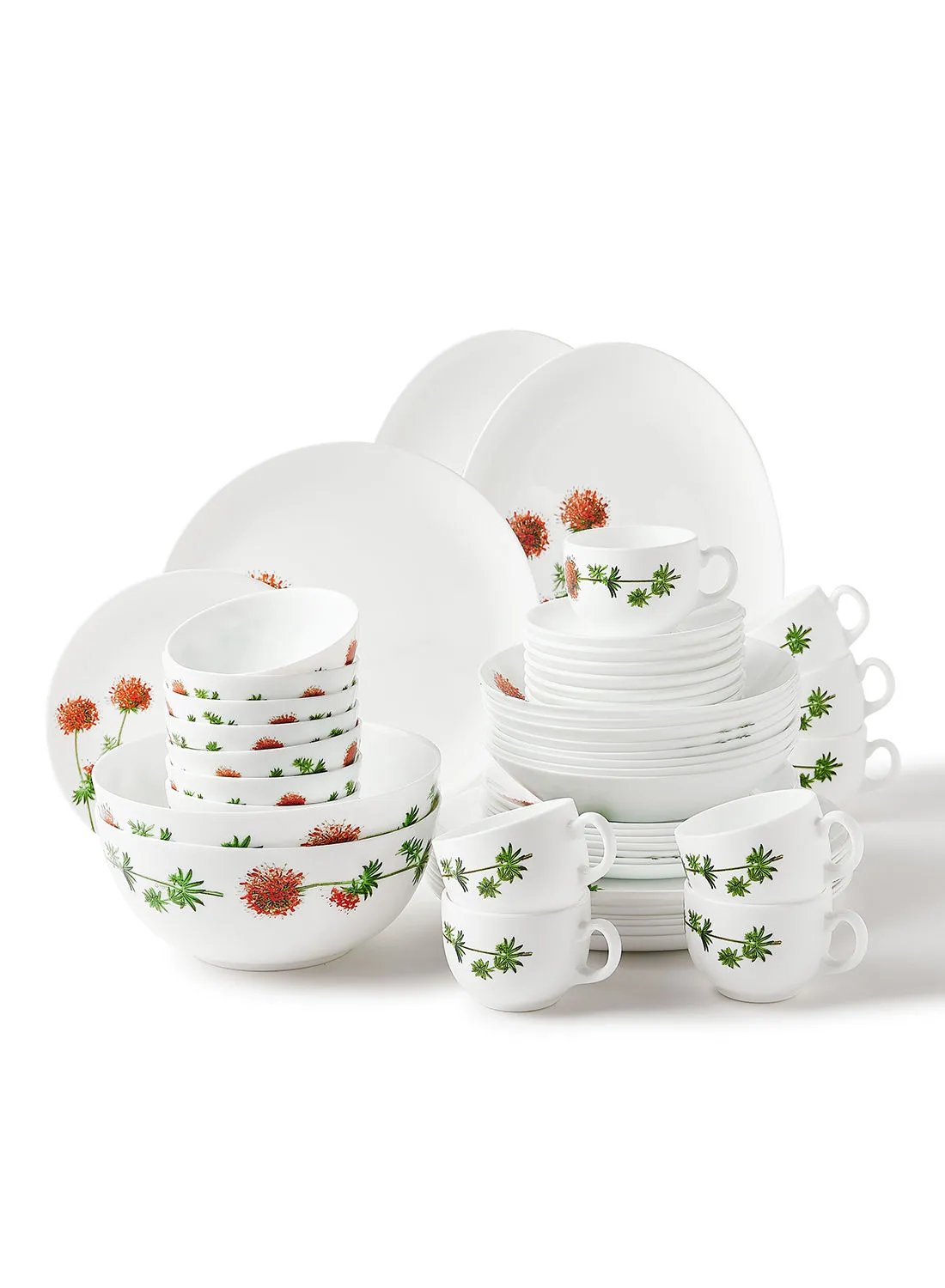 noon east 52 Piece Opalware Dinner Set For Everyday Use - Light Weight Dishes, Plates - Dinner Plate, Side Plate, Bowl, Cups, Serving Dish And Bowl - Serves 8 - Printed Design Jansen