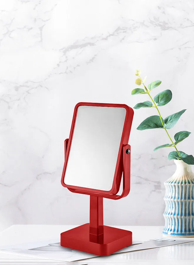 مرآة مع حامل من أمل ، للاستخدام في الغرور والحمام ، متينة ومتعددة الأغراض باللون الأحمر