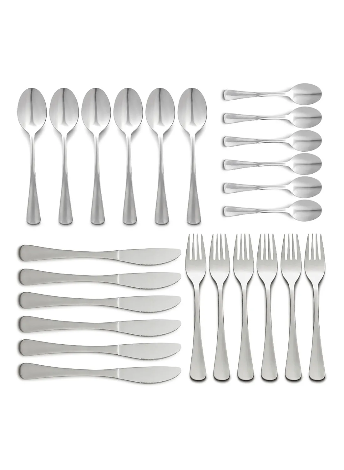 noon east 24 Piece Cutlery Set - Made Of Stainless Steel - Silverware Flatware - Spoons And Forks Set, Spoon Set - Table Spoons, Tea Spoons, Forks, Knives - Serves 6 - Design Silver Allegro