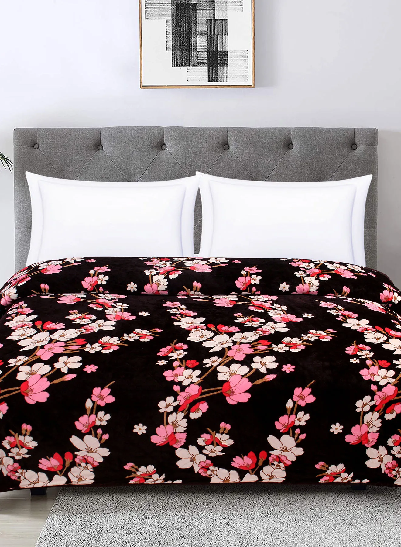 Hometown Light Blanket - 200X200 Cm - Floral Brown/Pink/Cream 100% Poyester Ultra Plush For Sofa Or Bedroom