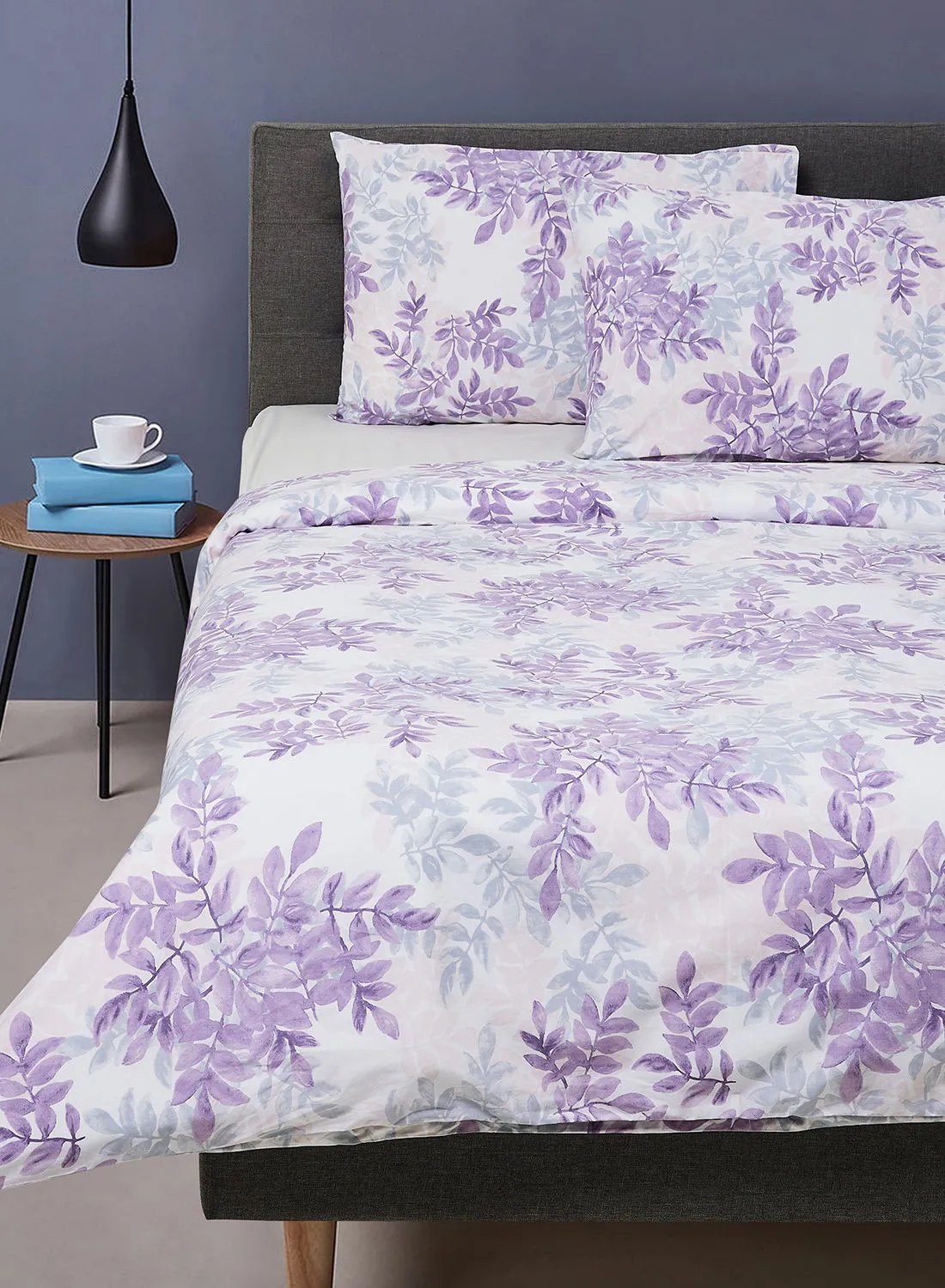 noon east Duvet Cover With Pillow Cover 50X75 Cm, Comforter 200X200 Cm, - For Queen Size Mattress - Leaf Purple 100% Cotton 180 Thread Count