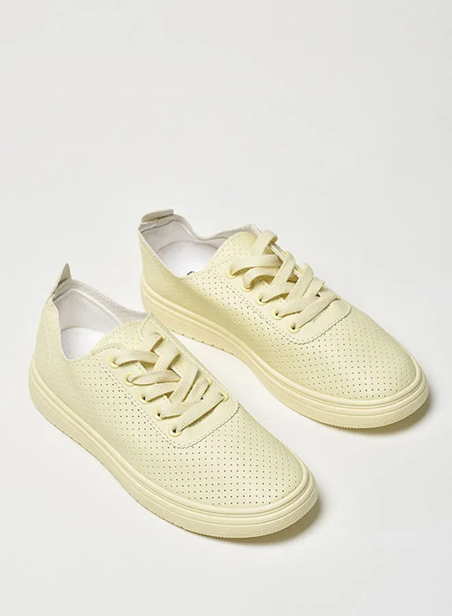 Cobblerz Women's Lace-Up Low Top Sneakers Light Yellow