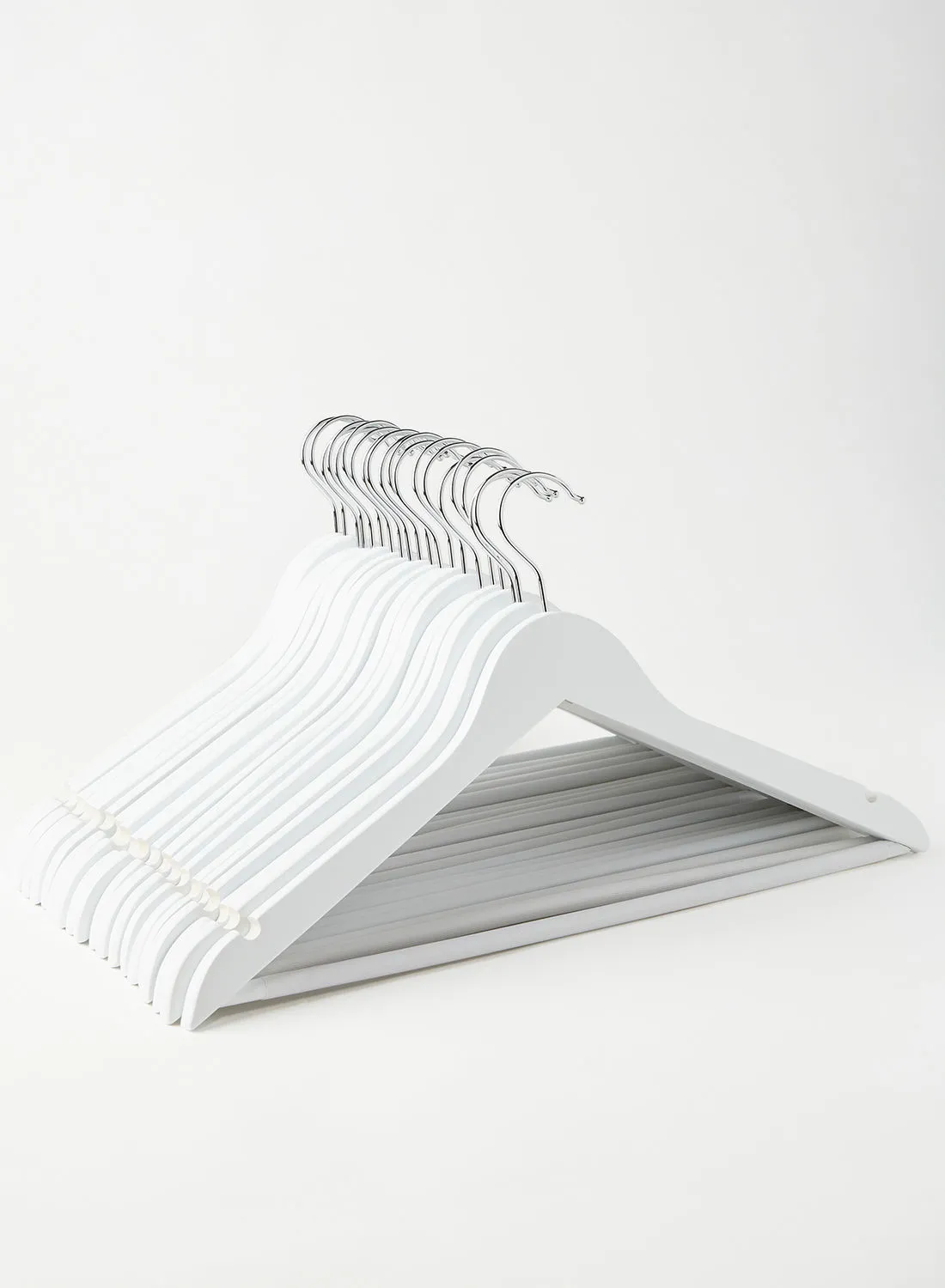 ebb & flow 20 Piece Wooden Multifunctional Hanger Set In Neutral Colour Made In Sturdy Material For Closet Organization White/Silver 44X22.5 cm
