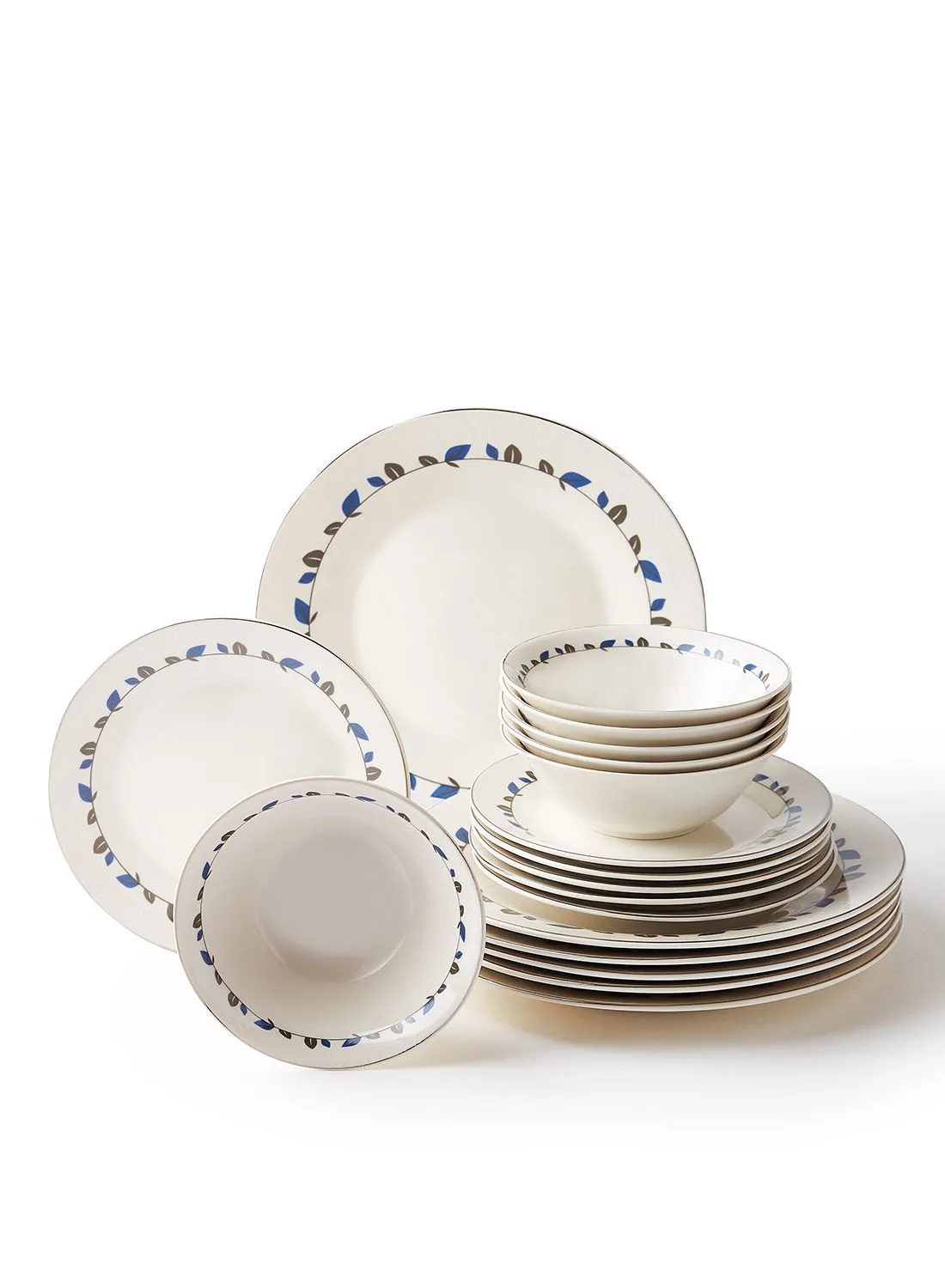 noon east 18 Piece Porcelain Dinner Set - Dishes, Plates - Dinner Plate, Side Plate, Bowl - Serves 6 - Printed Design Lyra