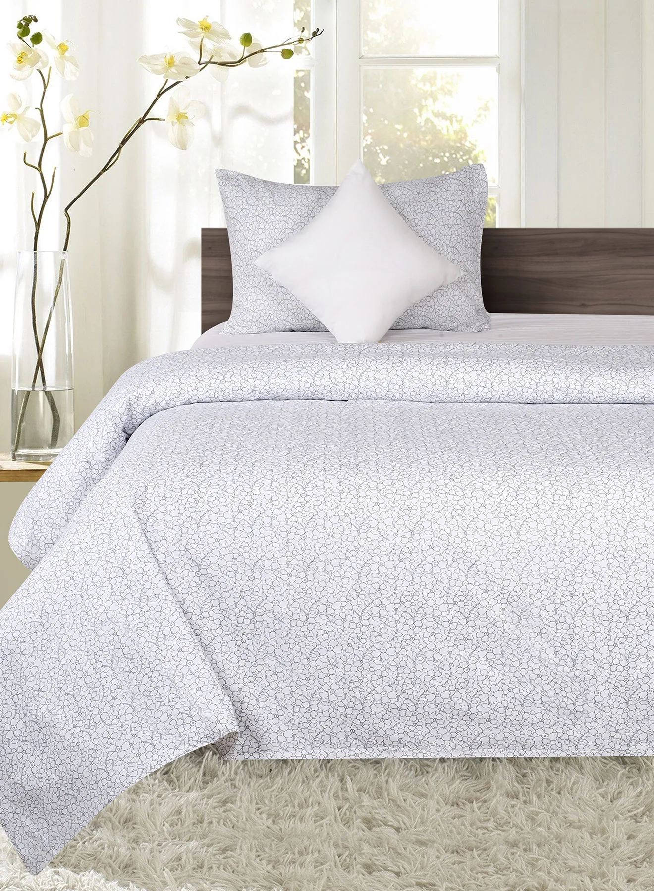 Amal Duvet Cover - With Pillow Cover 50X75 Cm, Comforter 150X200 Cm, 40X40 Cm - For Queen Size Mattress - Pearl White 100% Cotton