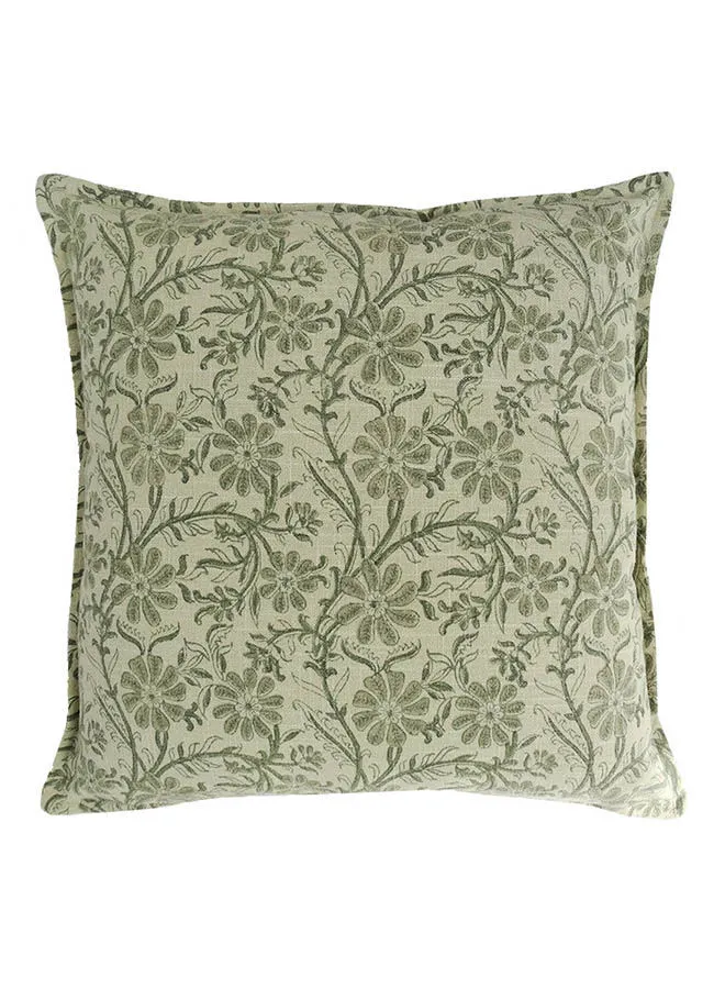 Noon East Decorative Cushion - 100% Cotton Cover Microfiber Infill Bedroom Or Living Room Decoration Floral Green/Grey 45 x 45cm