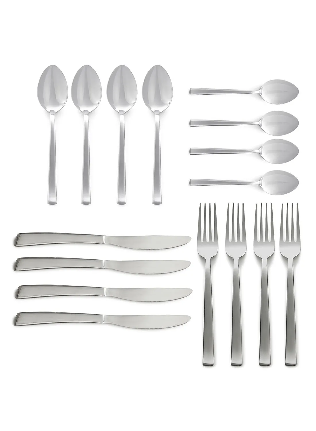noon east 16 Piece Cutlery Set - Made Of Stainless Steel - Silverware Flatware - Spoons And Forks Set, Spoon Set - Table Spoons, Tea Spoons, Forks, Knives - Serves 4 - Design Silver Spade