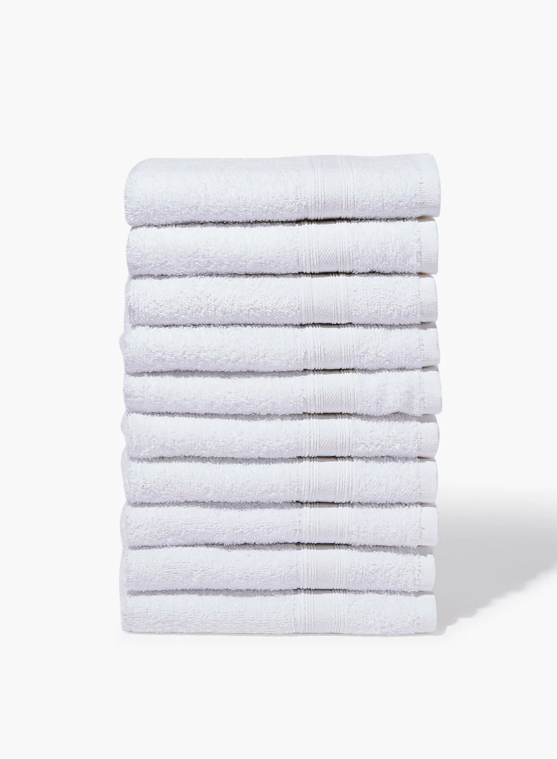 Amal 10 Piece Bathroom Towel Set - 400 GSM 100% Cotton Terry - 10 Face Towel - White Color -Quick Dry - Super Absorbent