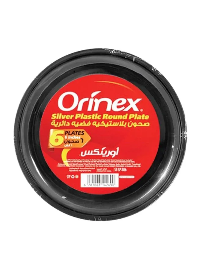 Orinex 6-Piece Plastic Round Plates Silver 6inch