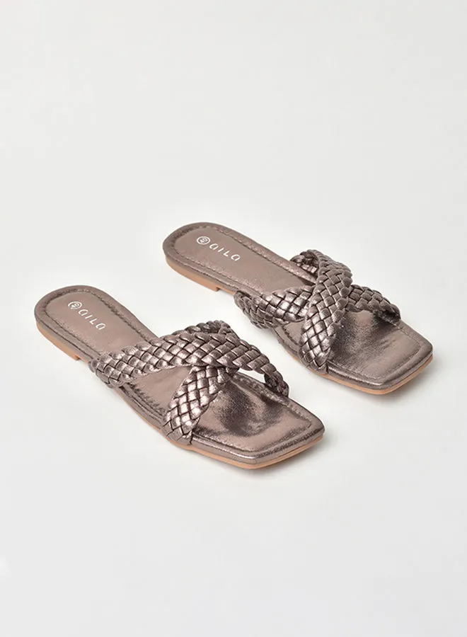 Aila Slip-On Detail Flat Sandals Gunmetal Grey