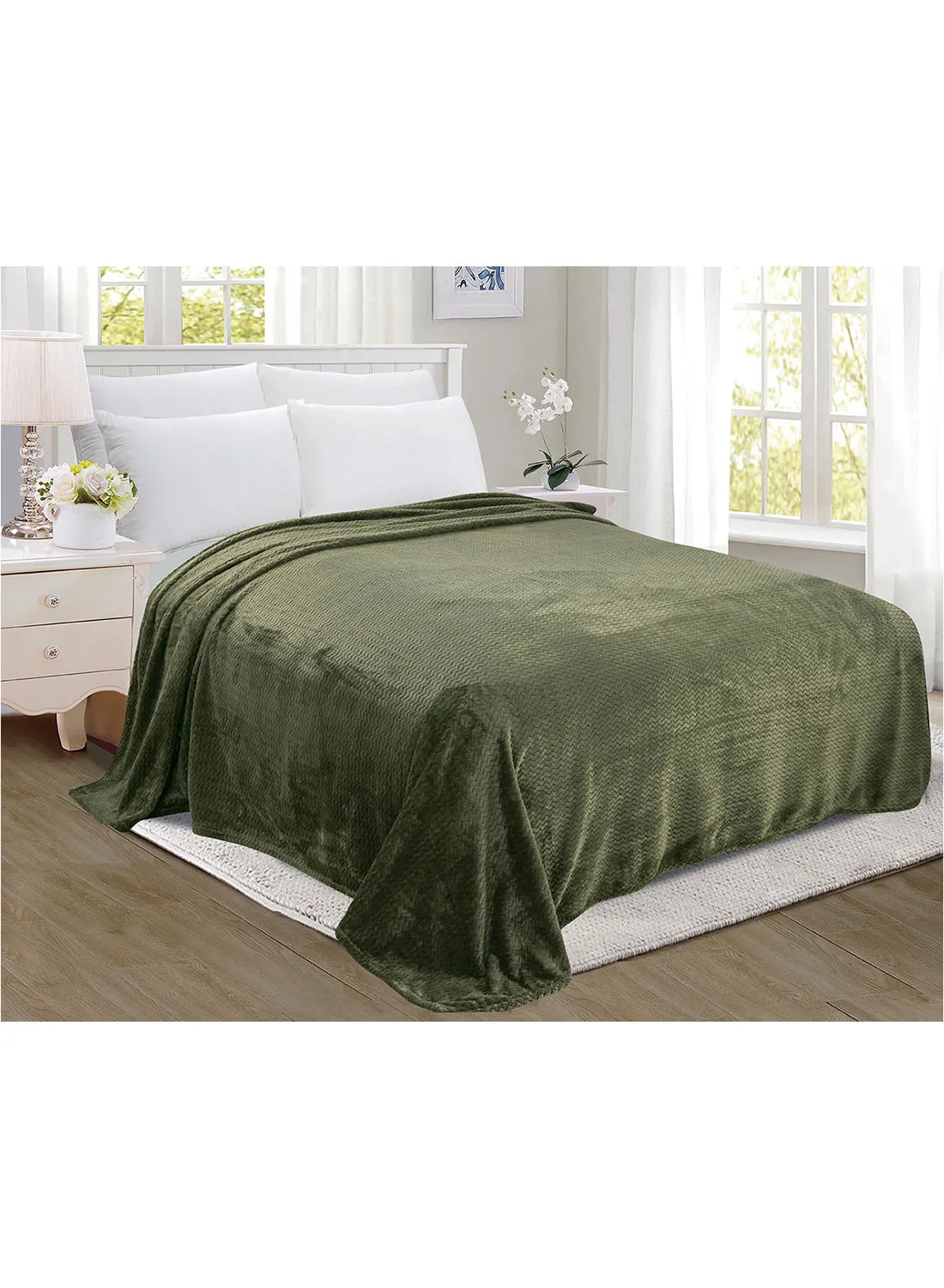 noon east Lightweight Summer Blanket Queen Size 280 GSM Wave Pattern Jaquard Fleece Extra Soft All Season Blanket Bed And Sofa Throw  160 X 220 Cms Green