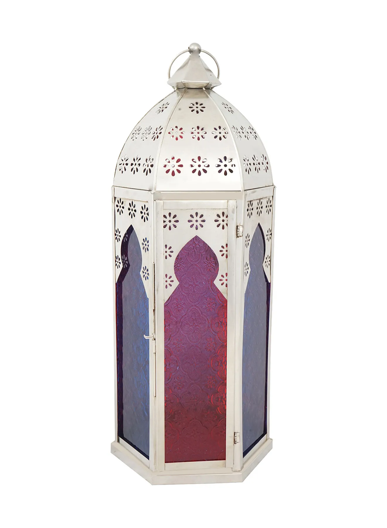 ebb & flow Modern Candle Ramadan Lantern With Glass Unique Luxury Quality Scents For The Perfect Stylish Home Silver 21 x 21 x 54centimeter