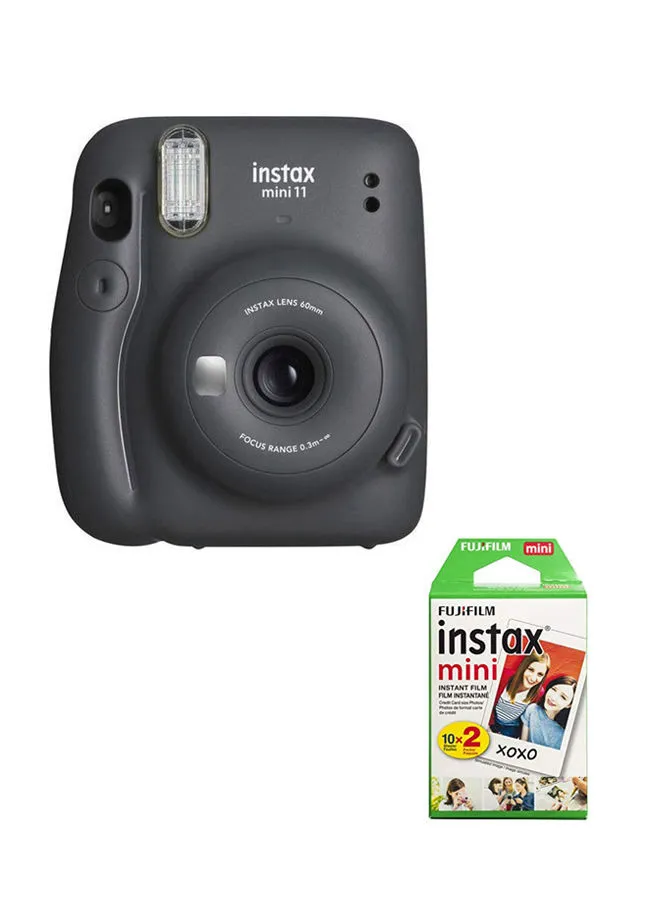 FUJIFILM Instax Mini 11 Instant Film Camera With Pack Of 20 Film Grey