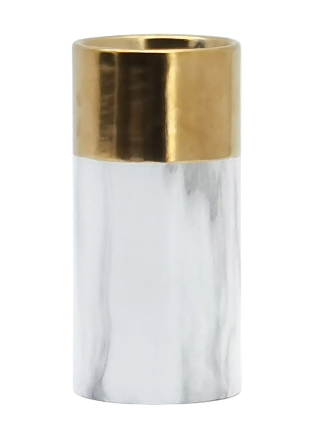 إيب آند فلو تصميم رخامي مزهرية سيراميك فريدة من نوعها مواد ذات جودة فاخرة لمنزل أنيق مثالي N13-165 أبيض / ذهبي 10 × 20.5 سم