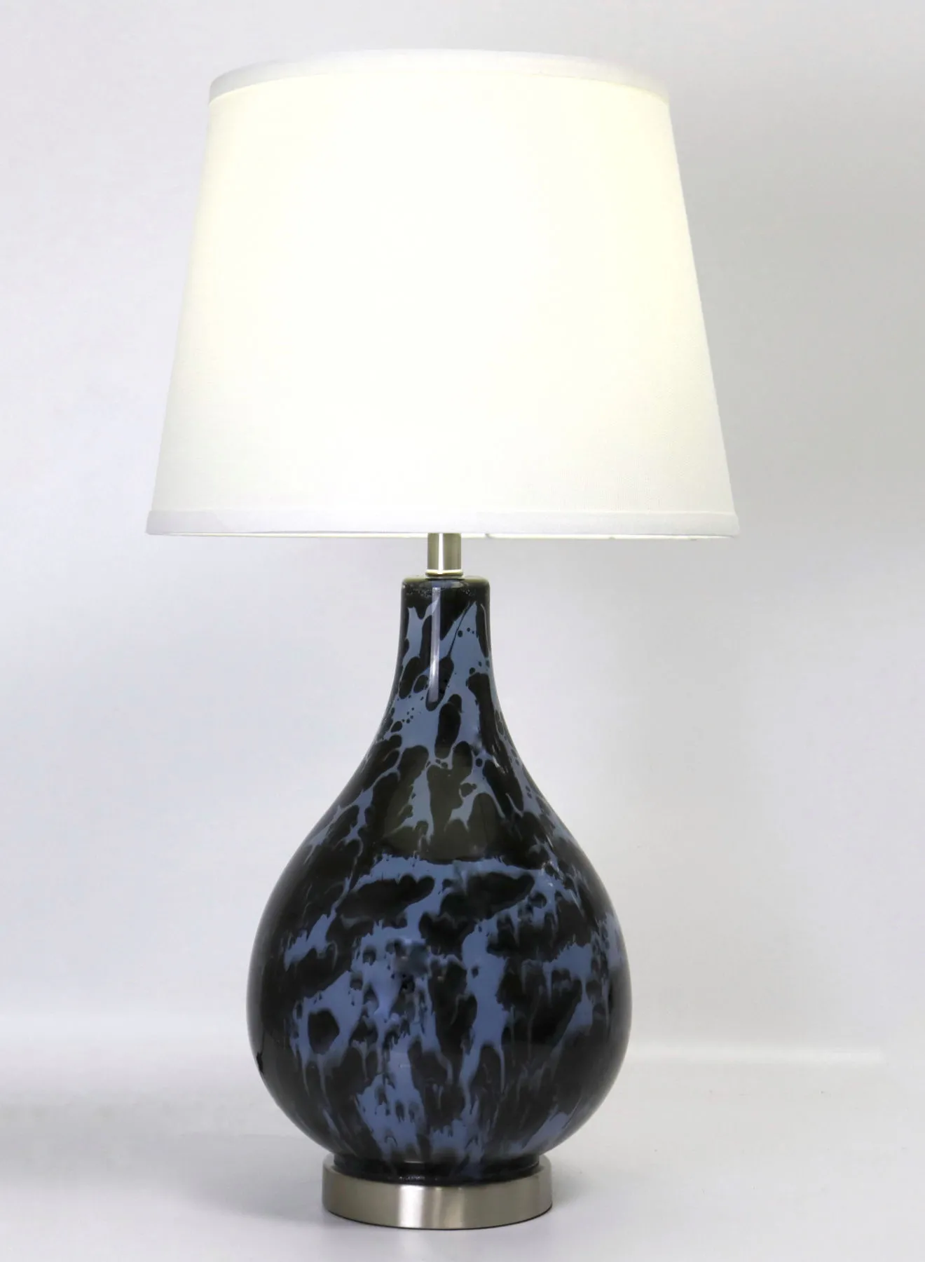 مصباح طاولة زجاجي بتصميم عصري من ebb & flow مادة فاخرة فريدة من نوعها ذات جودة عالية لمنزل أنيق مثالي RS-N71009-C أزرق / أسود 13 × 24.5