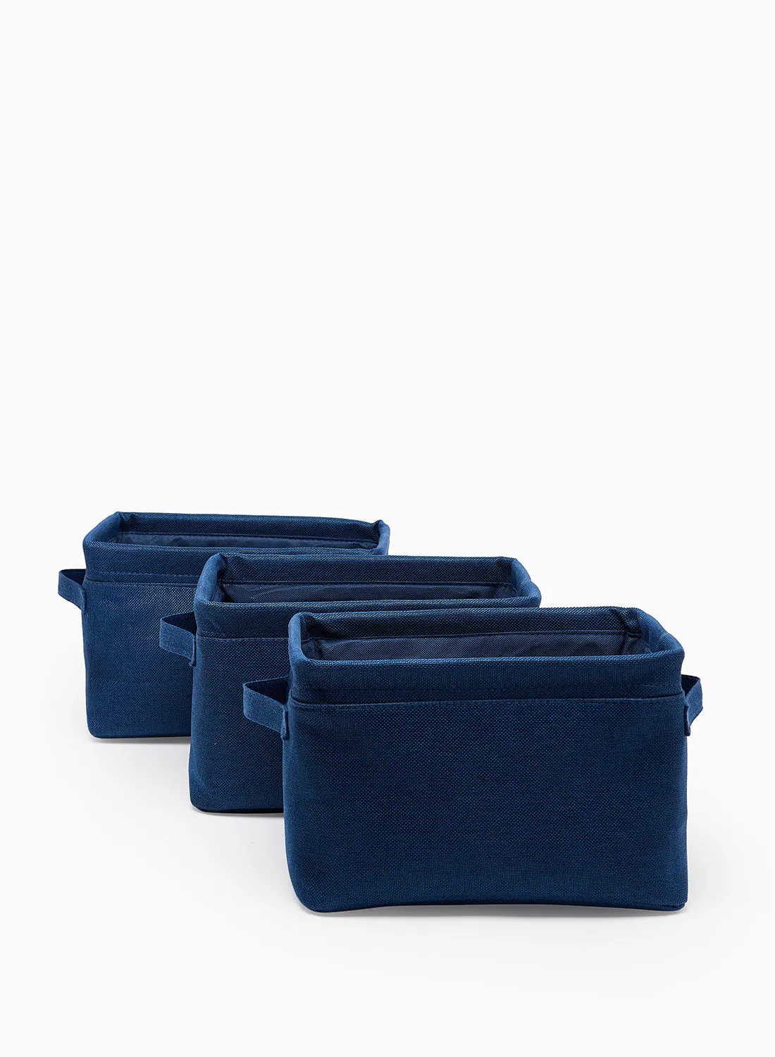 Amal 3 Pack Linen Storage Organiser With Side Handles Easy To Collapse From The Top, Handy For Closet And Dresser Organisation Blue 30X20X20cm