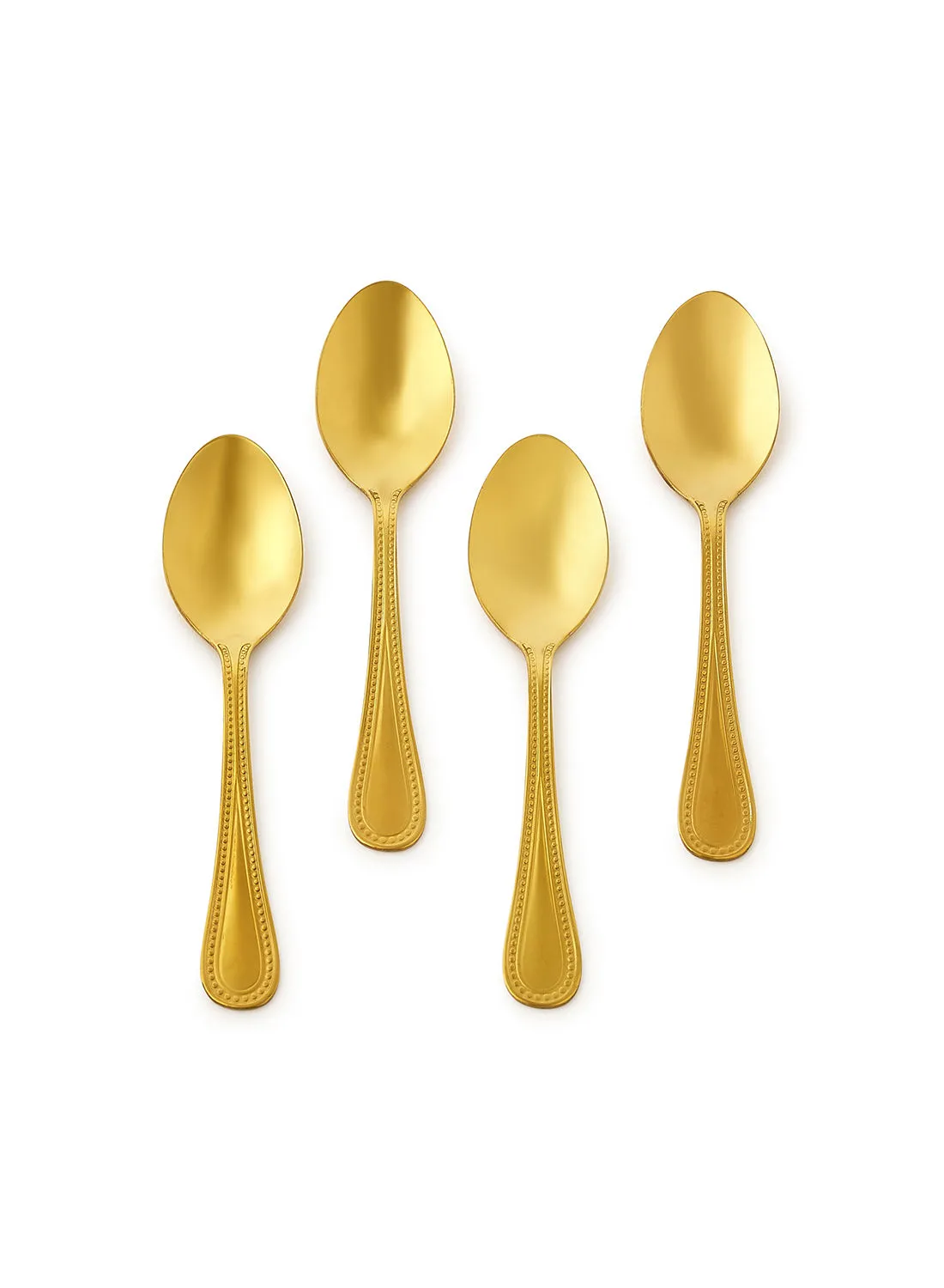 Amal 4 Piece Teaspoons Set - Made Of Stainless Steel - Silverware Flatware - Spoons - Spoon Set - Tea Spoons - Serves 4 - Design Gold Mallow