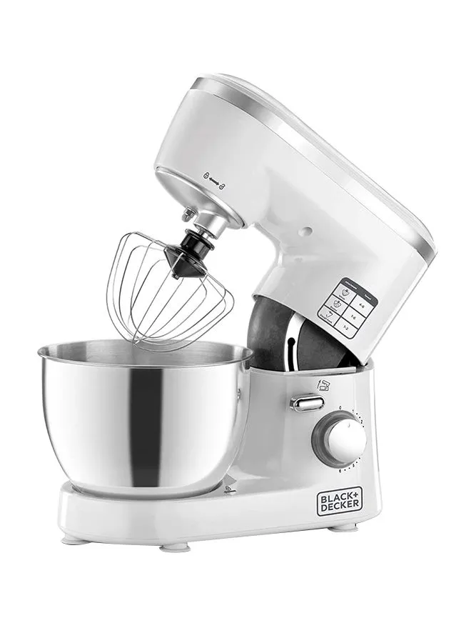 BLACK+DECKER Stand Mixer and Multi function Kitchen machine with Stainless Steel Bowl And 6 Variable Speed Control 4 L 1000 W SM1000-B5 White/Silver