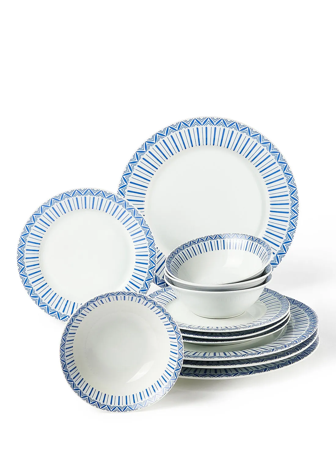 noon east 12 Piece Porcelain Dinner Set - Dishes, Plates - Dinner Plate, Side Plate, Soup Plate - Serves 4 - Printed Design Maurice