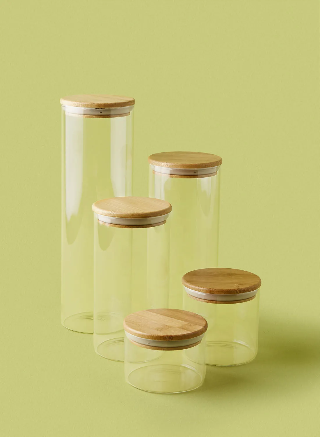 Noon East 5 Piece Glass Food Storage Container Set - Airtight Bamboo Lids - Food Storage Box - Storage Boxes - Kitchen Cabinet Organizers - Glass Food Container - Clear Clear 5-Piece