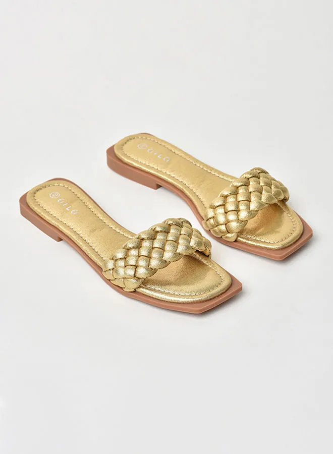 Aila Slip-On Detail Flat Sandals Gold