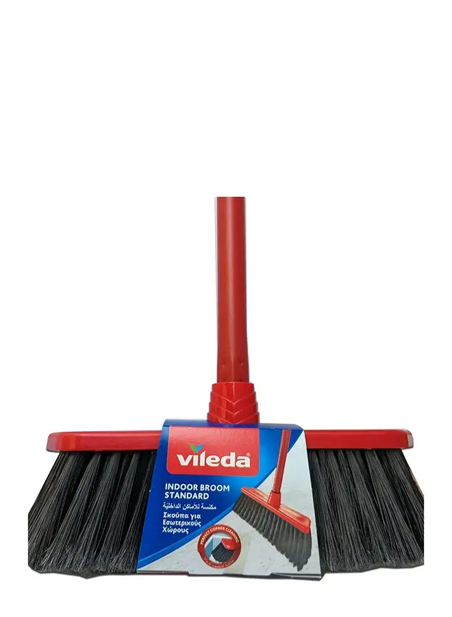 Vileda Standard Indoor Floor Broom With Stick All Types Of Floors Perfect Corner Cleaning Lightweight Red/Black One size